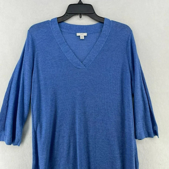 J.Jill Tunic Tops Women's Sz PM Blue V-Neck Long Sleeves Side Vents Long Knit - Picture 6 of 11